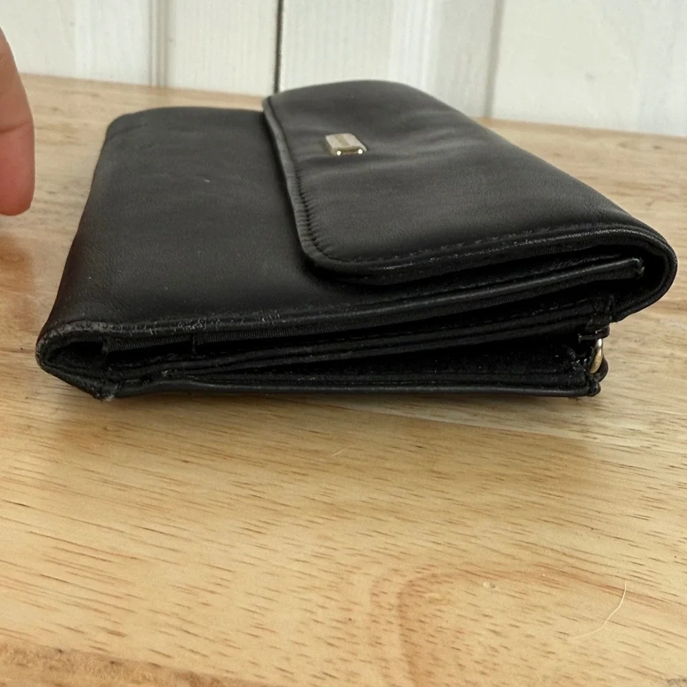 Liz Claiborne Leather Wallet OS Black Minimalist Y2K Continental Clutch‎